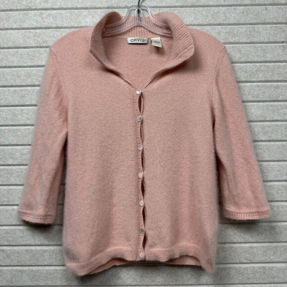 Orvis Sweaters - Orvis Cardigan Sweater 100% Cashmere M Pink Button-Up 3/4 Sleeves Soft & Cozy